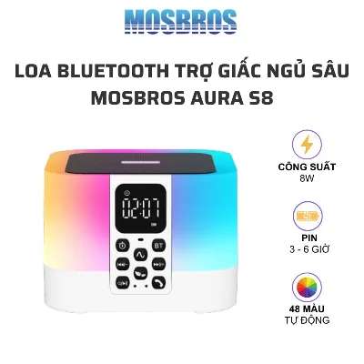 Loa bluetooth đèn ngủ MOSBROS AURORA S8 - Công suất 8W, đèn 48 màu, 15 chế độ âm thanh ru ngủ, hẹn giờ tắt
